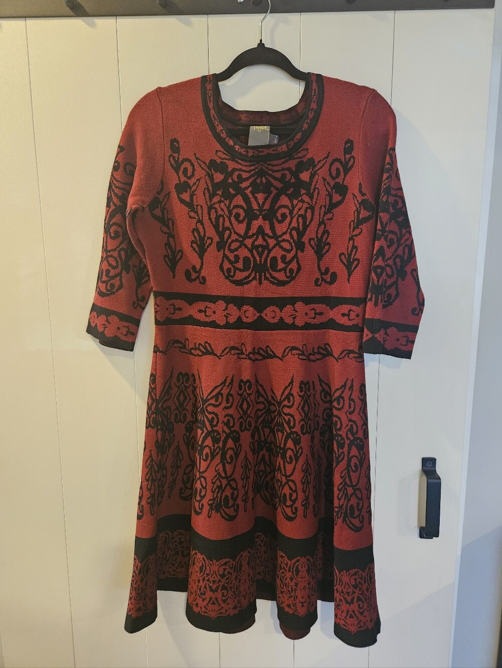 Taylor Red and Black Knit Patterned Dress